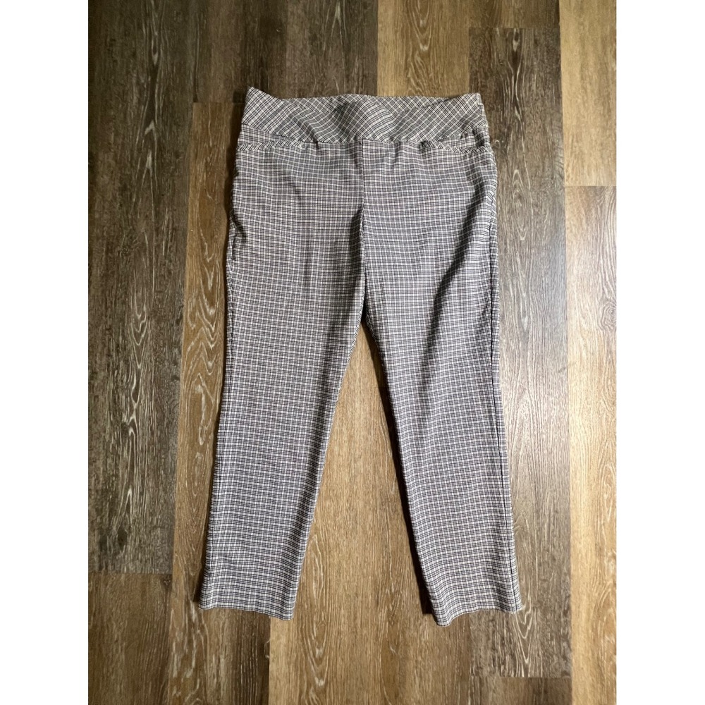 Van Heusen Dress Pants Women 16 Short Black White Plaid Stretch Pull On Trousers